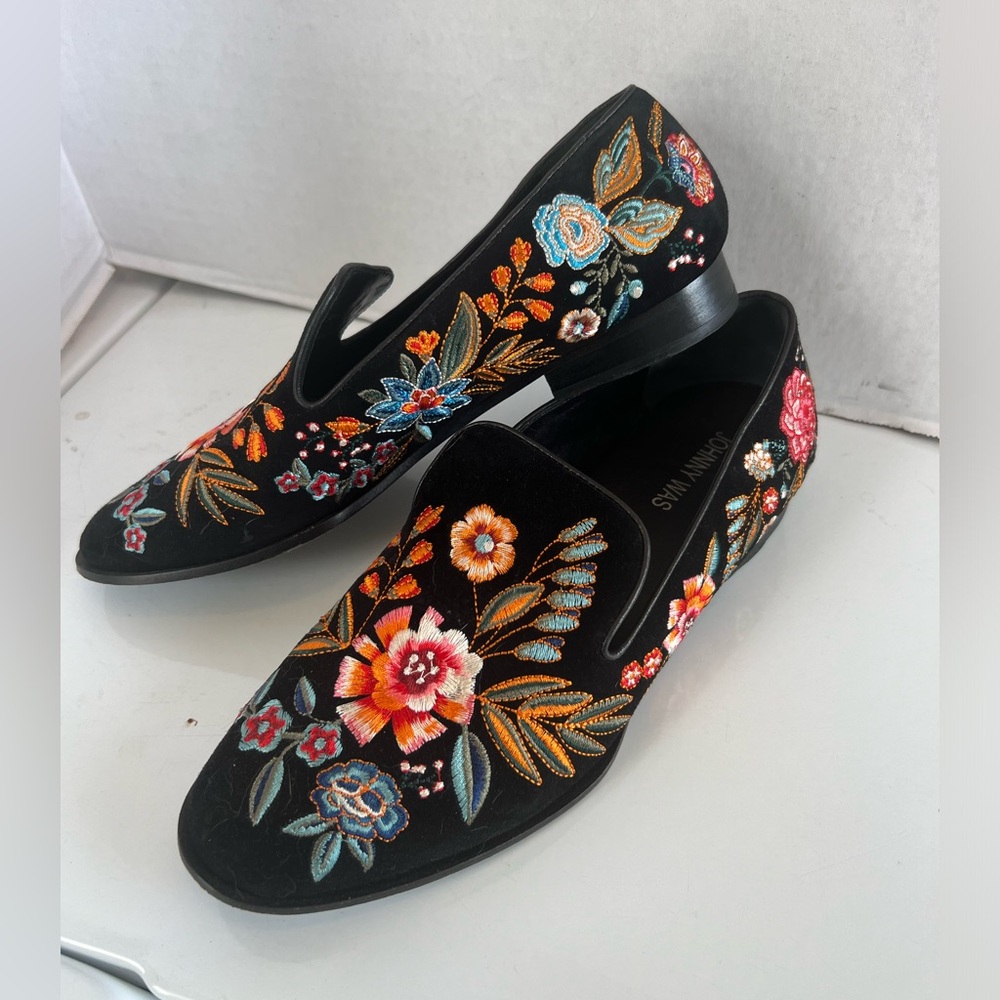 Johnny was Bianca loafers embroidered flowers suede flat shoes